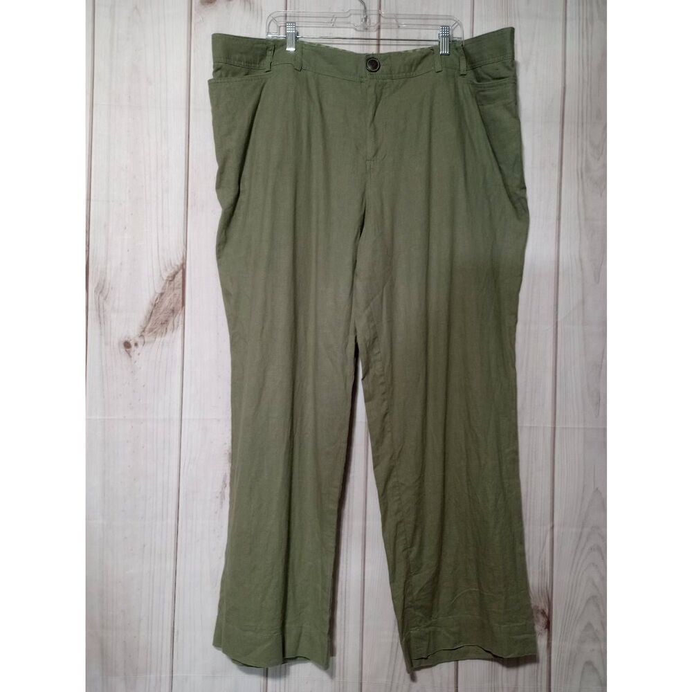 Merona Olive Green Linen Blend Wide Leg Trousers Size 24W Casual Pants